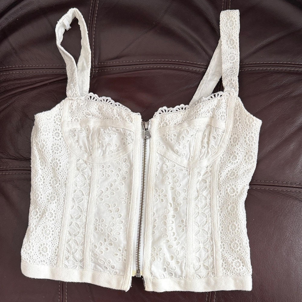Nanette Lepore White Lace Zip-Front Bustier Camisole
